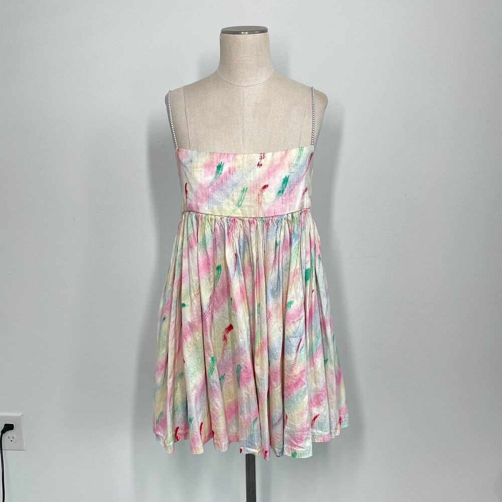 Tessa Fay Puff Dress Women M Multicolor Bungee Strap Painted Mini Cottagecore